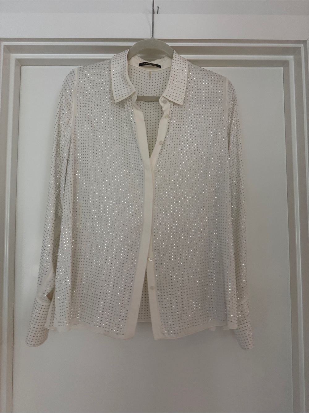 Kobi Halperin Ivory Sequin-Studded Button Front Blouse